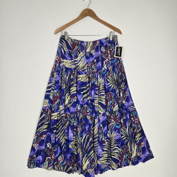 VTG Options Melrose Maxi Swing Skirt Sz L Purple Multi Elastic Waist Tropical - Picture 10 of 10